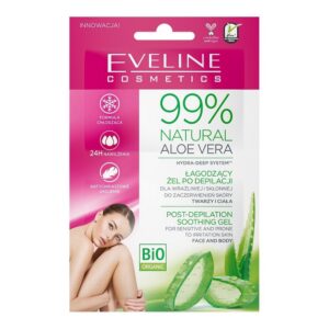set duo, eveline cosmetics, 99% natural aloe vera, calmante, gel post rasatura per il corpo, viso e corpo, 2 pz, 10 ml