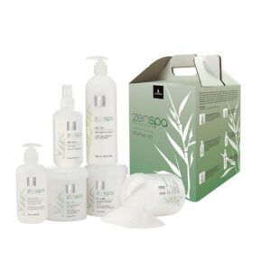 starter kit set jessica: zenspa revive, volcanic pumice, exfoliating, foot scrub, 435 g + zenspa restore, aloe vera, cuticle remover gel, 251 ml + zenspa intense, vitamin e, moisturizing, foot cream, 425 g + zenspa awaken, soothing, foot bath salt, 453 g + zenspa refresh, paraben free, energizing, foot spray, 251 ml