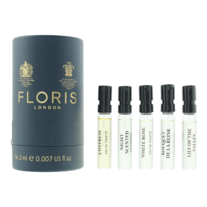 discovery collection set floris of london: white rose, eau de toilette, for women, 2 ml *vial + night scented jasmine, eau de toilette, unisex, 2 ml *vial + chypress, eau de toilette, unisex, 2 ml *vial + lily of the valley, eau de toilette, for women, 2 ml *vial + bouquet de la reine, eau de toilette, unisex, 2 ml *vial