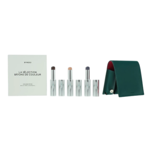 deep teal set byredo: colour stick, multifunctional, eyeshadow stick, 509, solar flare, 3.5 g + colour stick, multifunctional, eyeshadow stick, kumato face, 3.5 g + colour stick, multifunctional, eyeshadow stick, flower play, 3.5 g + byredo, gwp leather pouch