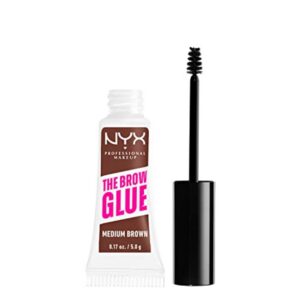 nyx, the brow glue, senza alcol, tenuta estrema, gel per sopracciglia, 03, marrone medio, 5 g