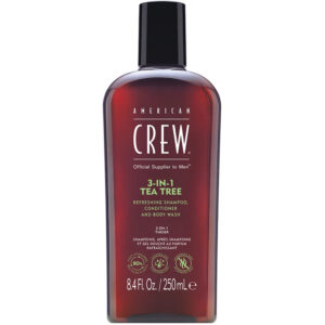 american crew, 3 in 1 tea tree, olio di tea tree, shampoo per capelli, balsamo & gel doccia 3 in 1, per idratare, 250 ml