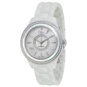christian dior, vii, orologio con cinturino in ceramica al quarzo, bianco, 38 mm, per le donne