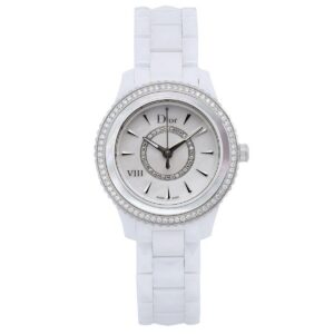 christian dior, vii, orologio con cinturino in ceramica al quarzo, bianco, 33 mm, per le donne