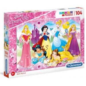 clementoni, disney princess, puzzle, per ragazze, 6+ anni, 104 pz