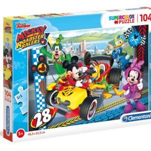 clementoni, mickey and the roadster, puzzle, unisex, 5+ anni, 104 pz