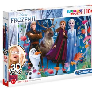 clementoni, supercolor, frozen ii visione 3d, puzzle, per ragazze, 6+ anni, 104 pz