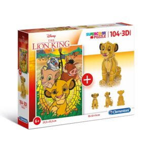 clementoni, supercolor, il re leone 3d, puzzle, unisex, 6+ anni, 104 pz