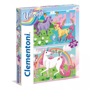 set duo, clementoni, supercolor, credo negli unicorni, puzzle, per ragazze, 3+ anni, 2 x 20 pz