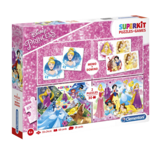 clementoni, superkit, principessa disney, puzzle, per ragazze, 4+ anni, 2 x 30 + 48 + 28 pz