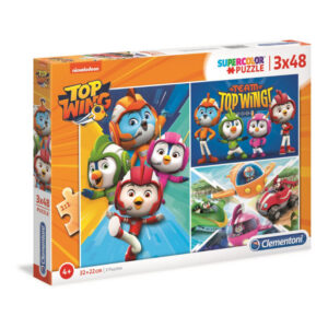 set trio, clementoni, top wings, puzzle, per ragazzi, 4+ anni, 3x48 pz