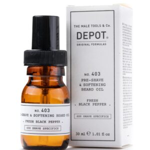 depot, 400 shave specifics no. 403, pepe nero fresco, ammorbidimento, olio pre rasatura, 30 ml