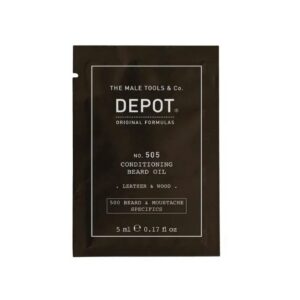 depot, 500 beard & mustache specifics no. 505, olio per barba, pelle & legno, vitamina e, per lucentezza e morbidezza, 5 ml