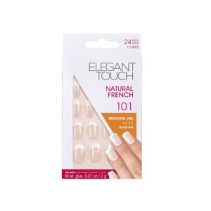 impostare, elegant touch, natural french, quadrato, unghie artificiali, nudo, 101, taglia media, 24 pz