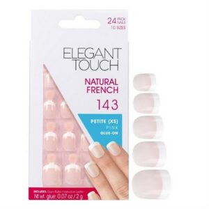 impostare, elegant touch, natural french, quadrato, unghie artificiali, rosa, 143, piccola (xs), 24 pz