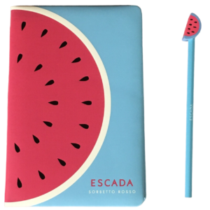 escada, summer limited edition sorbetto rosso, quaderno gwp, blu