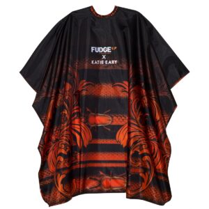 fudge professional, katie eary, mantella da parrucchiere in tessuto, rosso/nero