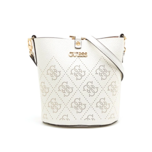 guess, amara, poliestere, borsa in tessuto, secchio con logo 4g, bianco, hwsg8493010, 21 x 21 x 11 cm