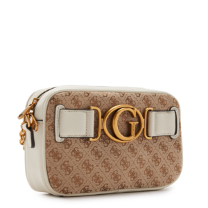 guess, aviana, borsa a tracolla in tessuto, beige/bianco, 25 x 15 x 6,5, per le donne