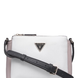 guess, becca, borsa a tracolla in tessuto, bianco rosa, per le donne
