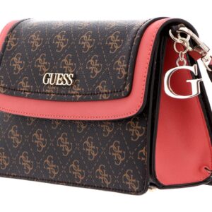 guess, camy, pelle sintetica, logo 4g, borsa a tracolla in tessuto, corallo/marrone, per le donne