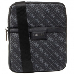 guess, dan, top piatto con zip, borsa a tracolla in tessuto, nero, per uomini
