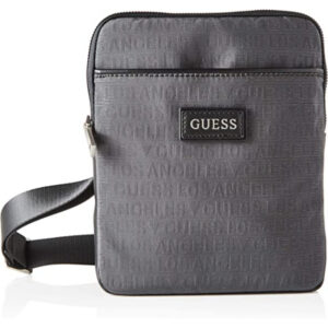 guess, dan, top piatto con zip, borsa a tracolla in tessuto, grigio, 19 x 23 x 2,5 cm, per uomini
