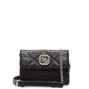 guess, dilla mini convertible xbody, borsa in tessuto, cintura, nero, per le donne, 18x13x6 cm