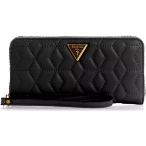 guess, elenia, portafoglio in tessuto, slg grande zip, nero, per le donne