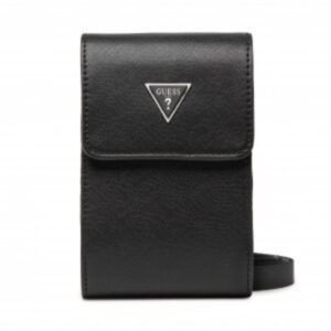 guess, guess, pelle sintetica, portabadge, borsa a tracolla in tessuto, nero, hmcert, 11 x 17 x 4 cm, per le donne