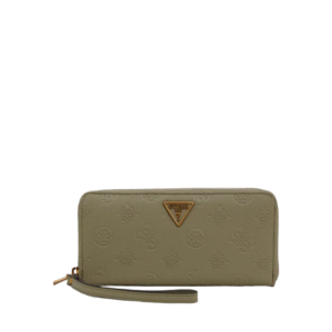 guess, helaina, portafoglio in tessuto, chiusura a zip su tre lati, swpb8403460sag, verde, per le donne