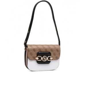 guess, hensely, borsa in tessuto, patta convertibile xbody, latte, per le donne