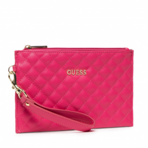 guess, holdall, pelle ecologica, borsa in tessuto, effetto trapuntato e polsino, fucsia, 23 x 15 x 1,5 cm