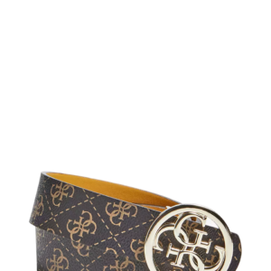 guess, jensen not ajuster et rev, modello bifacciale, cintura in tessuto, marrone, giallo senape, per le donne, 3,5 cm