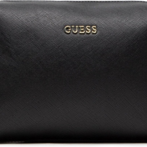 guess, saffiano vanilla, pelle sintetica, borsa in tessuto, articoli da toeletta, nero, per le donne, 23 x 17 x 8 cm
