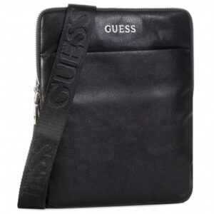 guess, scala, top piatto con zip, borsa a tracolla in tessuto, nero, per uomini