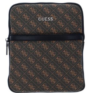 guess, vezzola, top piatto con zip, borsa a tracolla in tessuto, marrone, per uomini