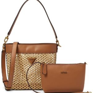 guess, vikky, borsa in tessuto, borsa tote, cognac, per le donne