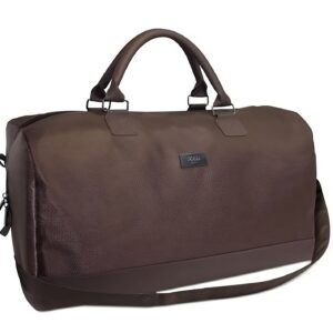 hugo boss, duffle, pelle sintetica, borsa in tessuto, borsa da weekend, marrone scuro, 50 x 18 x 31 cm