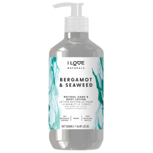 i love, naturals collection, vegano, idratante, bergamotto & alghe marine, lozione, per mani e corpo, 500 ml