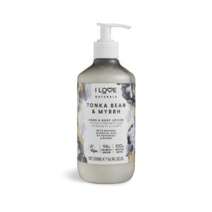 i love, naturals collection, vegano, idratante e ammorbidente, fava tonka & mirra, lozione, per mani e corpo, 500 ml