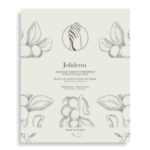 set duo, joliderm, joliderm, burro di karité e olio di cocco, idratante & ammorbidente, maschera in foglio per le mani, 2 pz, 2