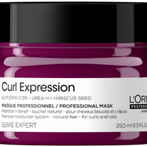 l'oreal professionnel, serie expert curl expression, glicerina 2,5% + urea h + semi di ibisco, maschera crema trattamento capelli, idratazione intensa, 250 ml