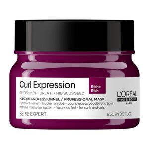 l'oreal professionnel, serie expert curl expression rich, glicerina 3% + urea h + semi di ibisco, maschera crema trattamento capelli, idratazione intensa, 250 ml