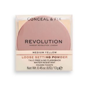 makeup revolution, conceal & fix, vegano, cipria fissante libera, giallo medio, 13 g