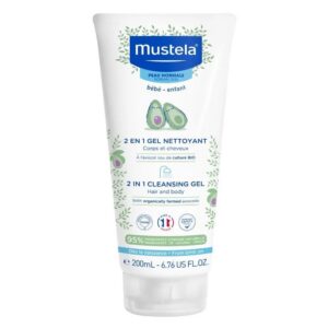 mustela, 2 in 1, avocado, pulizia delicata, gel detergente, per viso & capelli, 200 ml