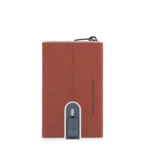 piquadro, black square, porta carte in pelle, sistema scorrevole quadrato, marrone, unisex