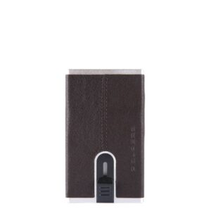 piquadro, black square, porta carte in pelle, sistema scorrevole quadrato, pp4825b3r tm, marrone, per uomini