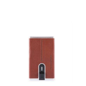 piquadro, blue square, porta carte in pelle, sistema scorrevole quadrato, pp4891b3r, marrone, per uomini