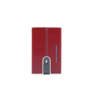 piquadro, blue square, porta carte in pelle, sistema scorrevole quadrato con fermasoldi, pp5358b2r r, rosso, per uomini